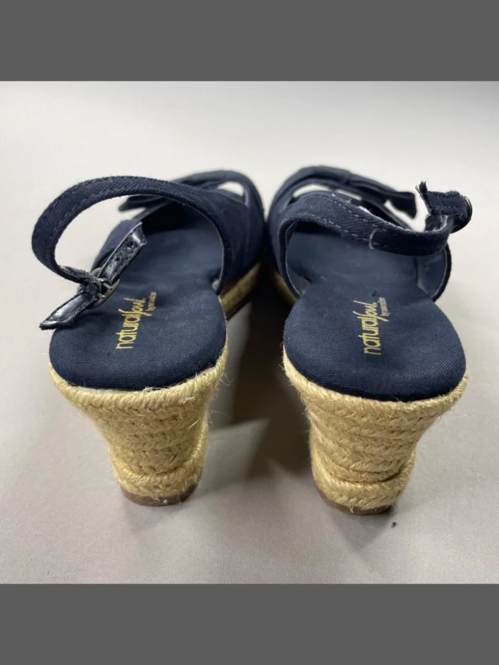 Naturalizer Shoes Womens 9.5 blue brown jute natural sole Brigette jute wedge